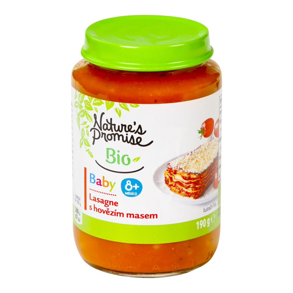 Czech Republic product data sample: Nature's Promise Bio Baby Lasagne s hovězím masem, 190 g