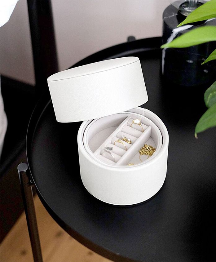 United Arab Emirates product data sample: Stackers Bedside Jewellery Box Pod Pebble White , Elegant Polyurethane Protective Organizer for Rings, Necklaces, Bracelets