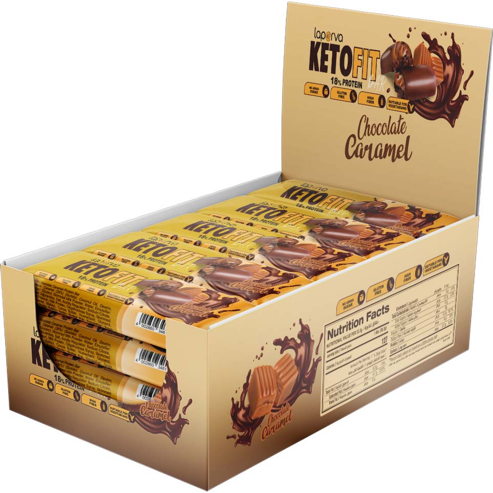 United Arab Emirates product data sample: Laperva Keto Fit Chocolate Caramel, Box of 18 Bars