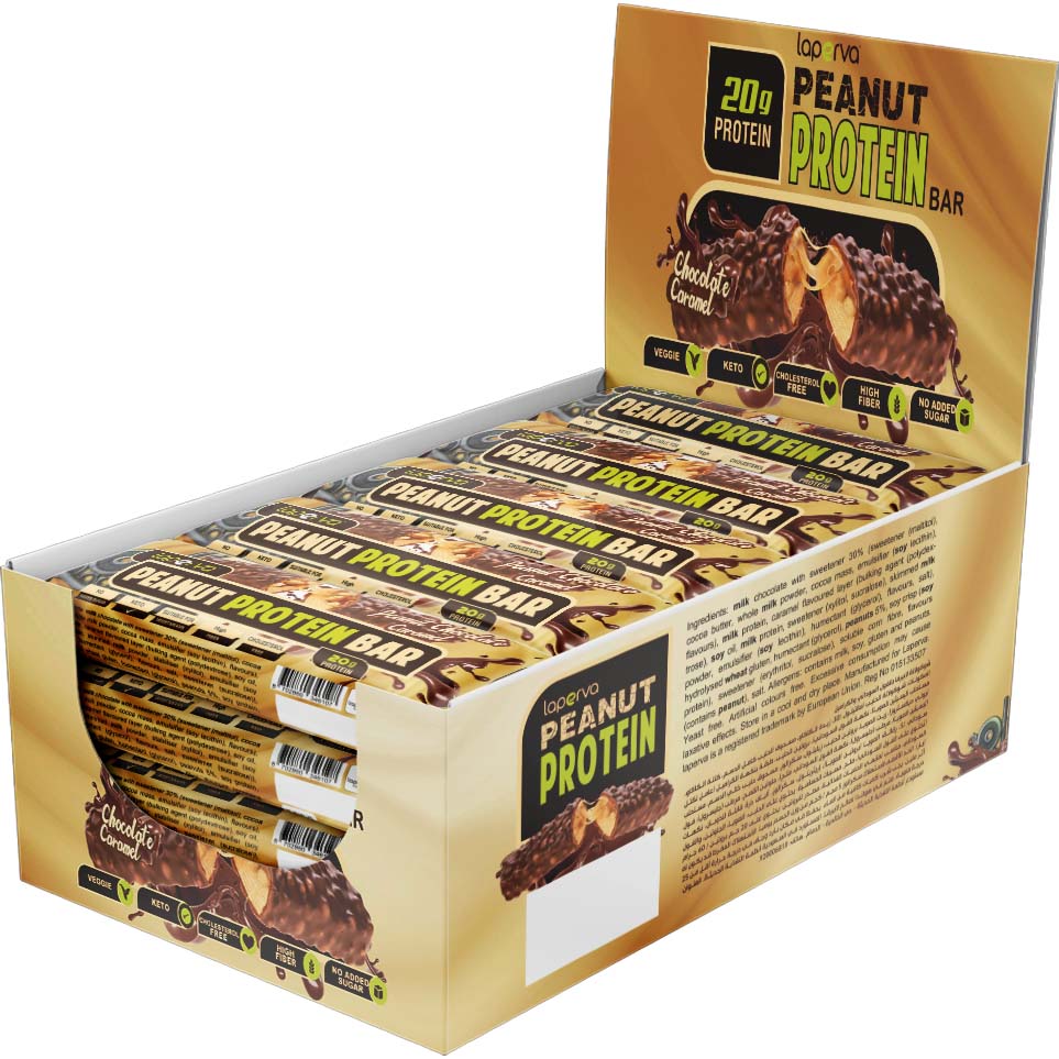 United Arab Emirates product data sample: Laperva Peanut Protein Bar, Box of 12 Bars, Chocolate Caramel