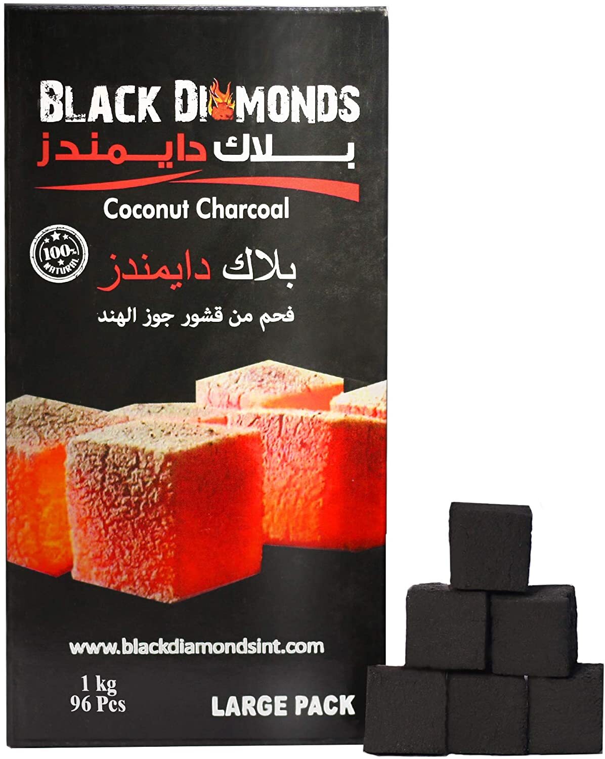 Saudi Arabia product data sample: Black Diamond Coco Charcoal 96 PCS -Bakhoor Coal -Shisha Charcoal-Hooka Charcoal