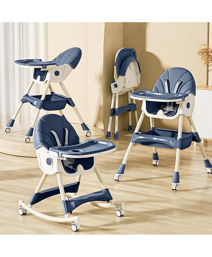 Saudi Arabia product data sample: BAYBEE Zeon 4 in 1 Baby High Chair, Storage, Recline, Tray and Footrest, Foldable, 6 Months+, 75 x 60 x 97 cm - Blue
