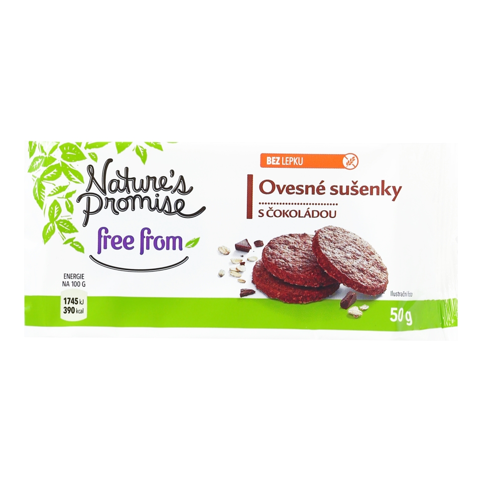 Czech Republic product data sample: Nature's Promise Sušenky s čokoládou bez lepku, 50 g