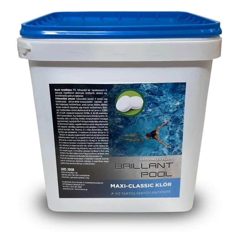 Hungary product data sample: BRILLANT POOL MAXI - klórtabletta (5kg)