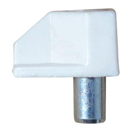 Spain product data sample: Soportes de estantes con pernio metálico: SOPORTE ESTANTE CRISTAL BLANCO PERNIO METALICO Ø5