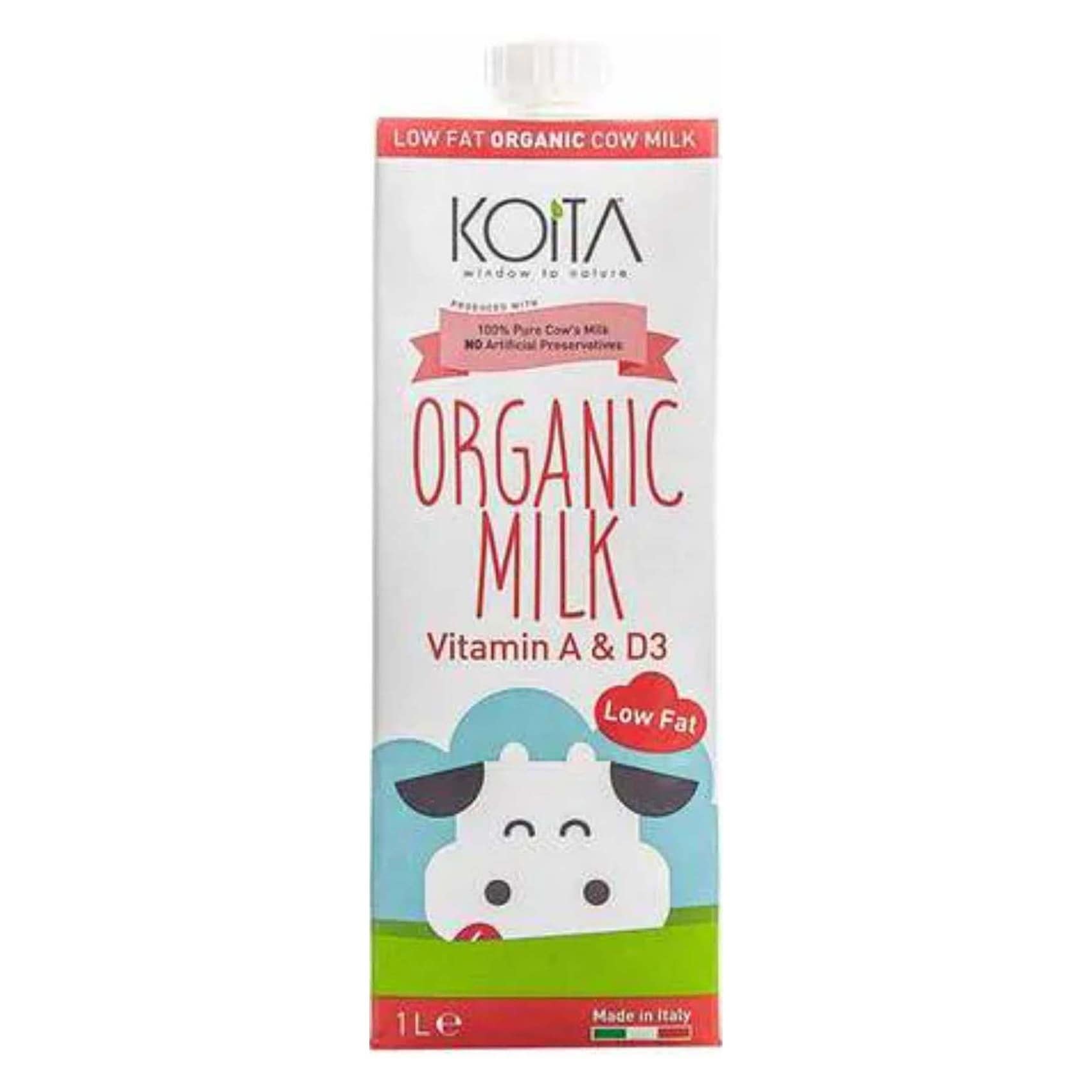 Saudi Arabia product data sample: Koita Organic Low Fat Milk Added Vitamin A & D3 1L