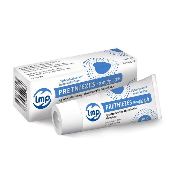 Latvia product data sample: PRETNIEZES 10 mg/g gels 30 g