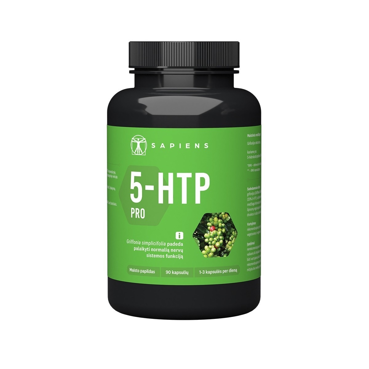 Lithuania product data sample: SAPIENS 5-HTP PRO 1 x 90 vnt.