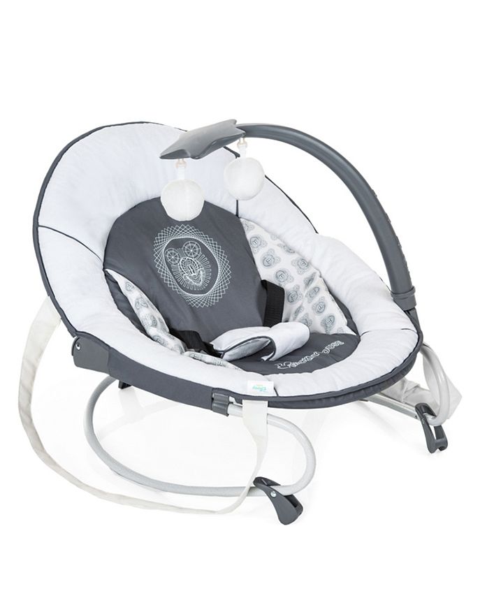 United Arab Emirates product data sample: Disney Mickey Mouse Cool Vibes Ergonomic Baby Rocker, Grey, Newborn Comfort with Toy Bar