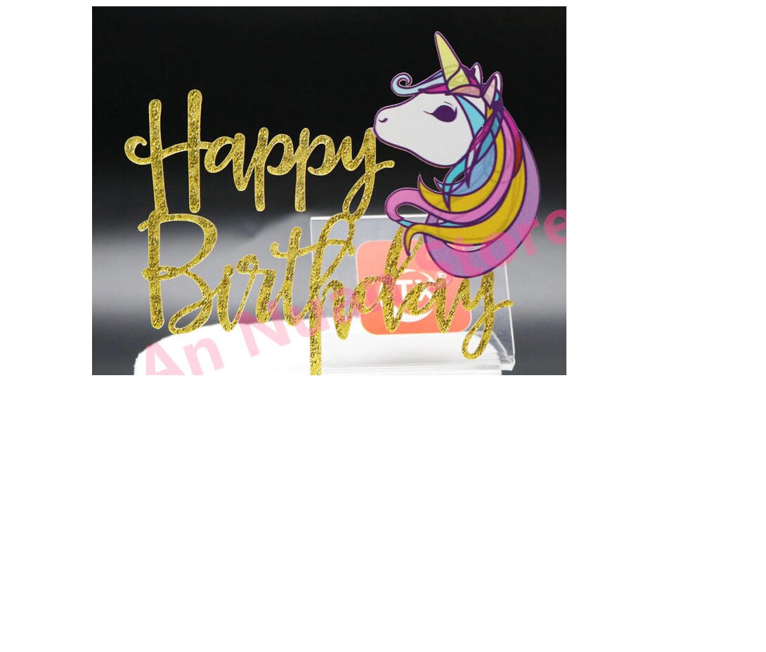 Saudi Arabia product data sample: Unicorn silhouette Gold Happy Birthday Cake Topper for Baby Birthday Party Decoration Cake Decorating Acrylic Topper