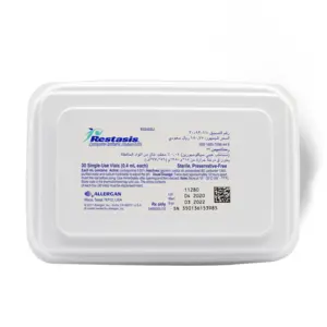 Saudi Arabia product data sample: Restasis 0.05%, For Eye, 0.4 Ml - 30 Vials