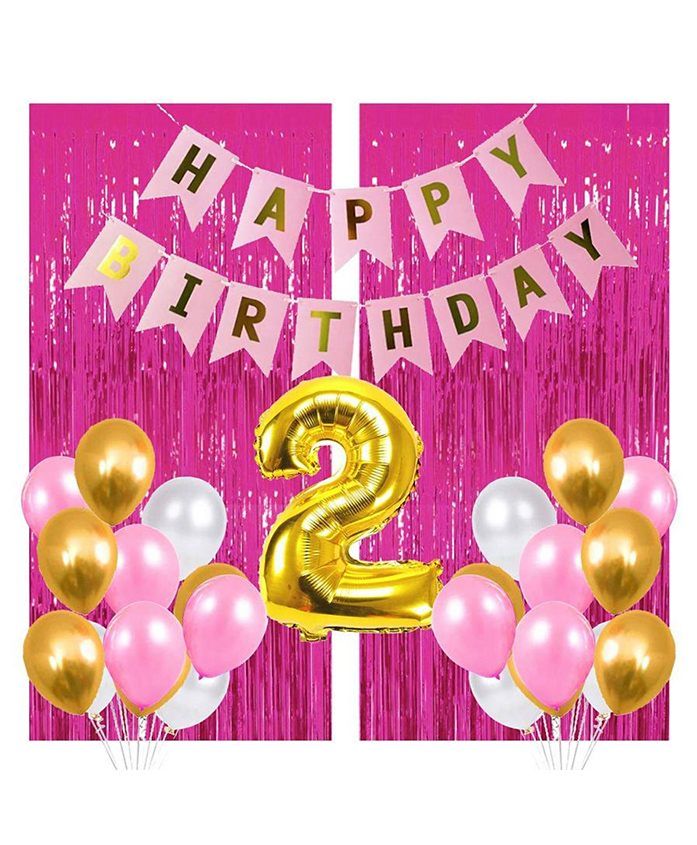 United Arab Emirates product data sample: Highlands Pink and Gold Second Birthday Decoration for Girls - 28 Pieces