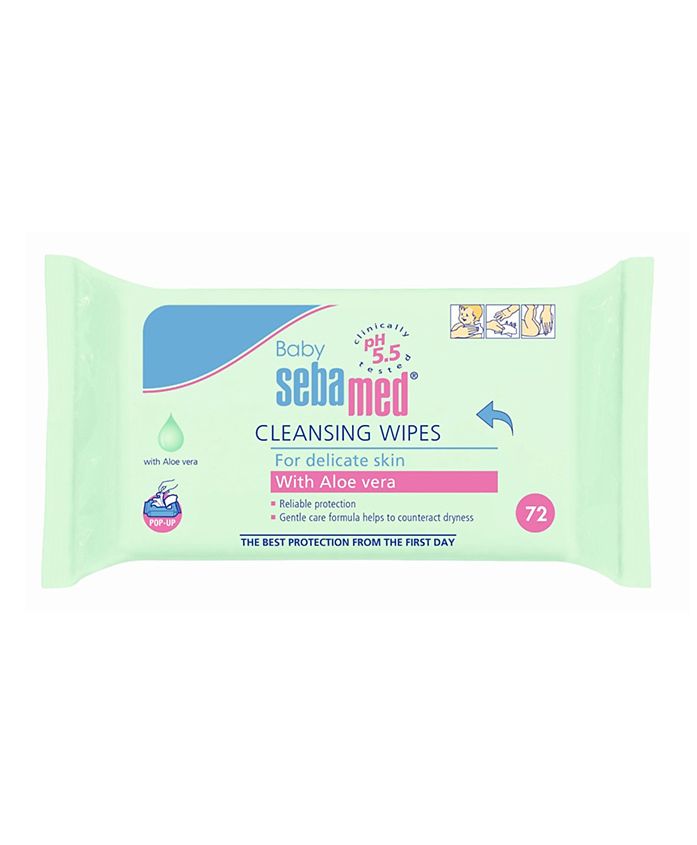 United Arab Emirates product data sample: Sebamed Aloe Vera Wet Baby Wipes - Dermatologically Tested, pH Balanced, 72 Pack Hydrating Cleansing Cloths