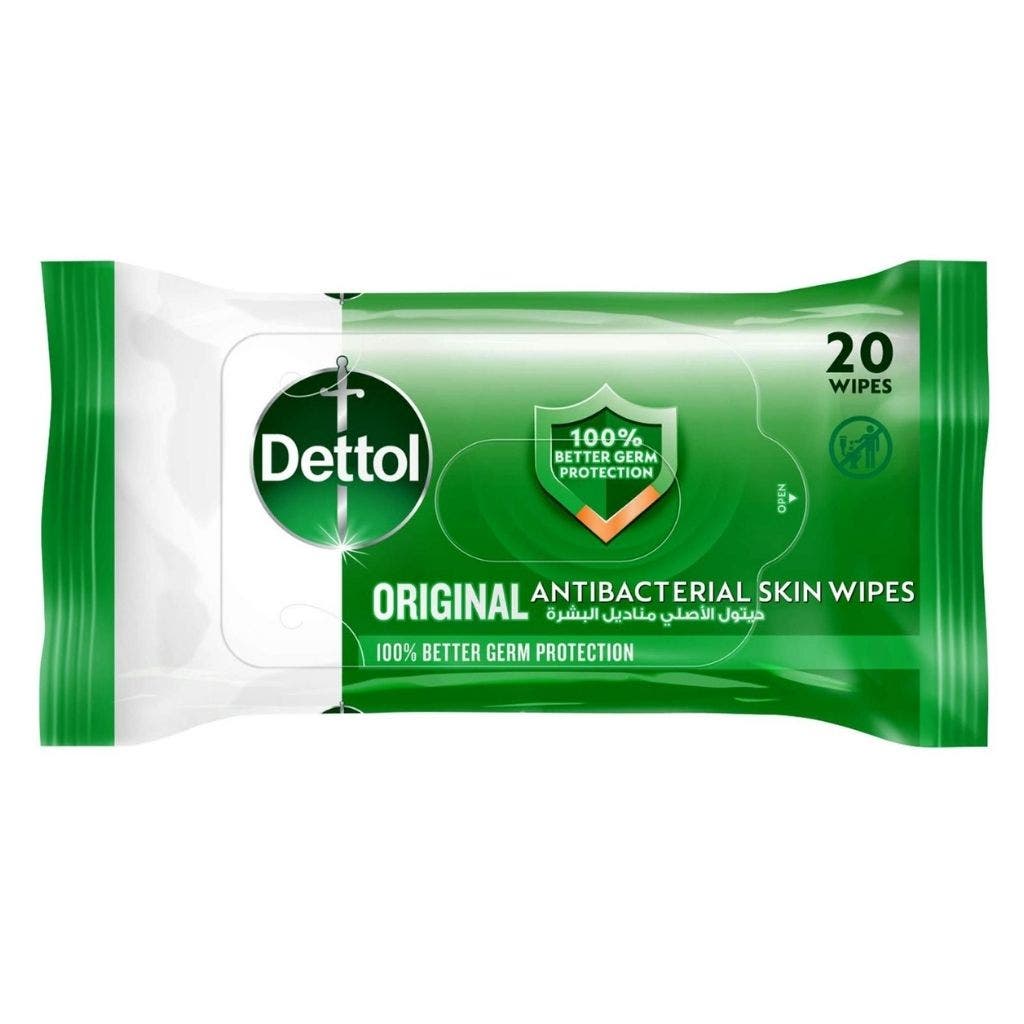 United Arab Emirates product data sample: Dettol Original Antibacterial Skin Wipes, 20