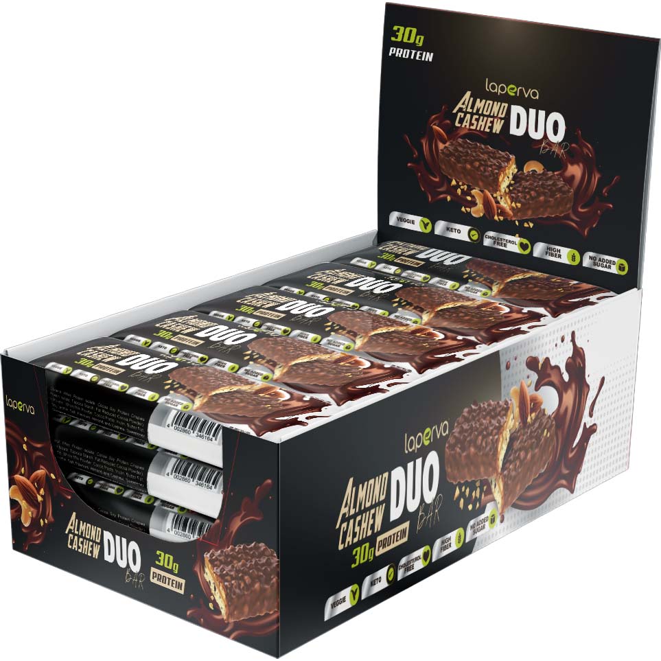 United Arab Emirates product data sample: Laperva Almond Cashew Duo Bar, Box of 18 Bars